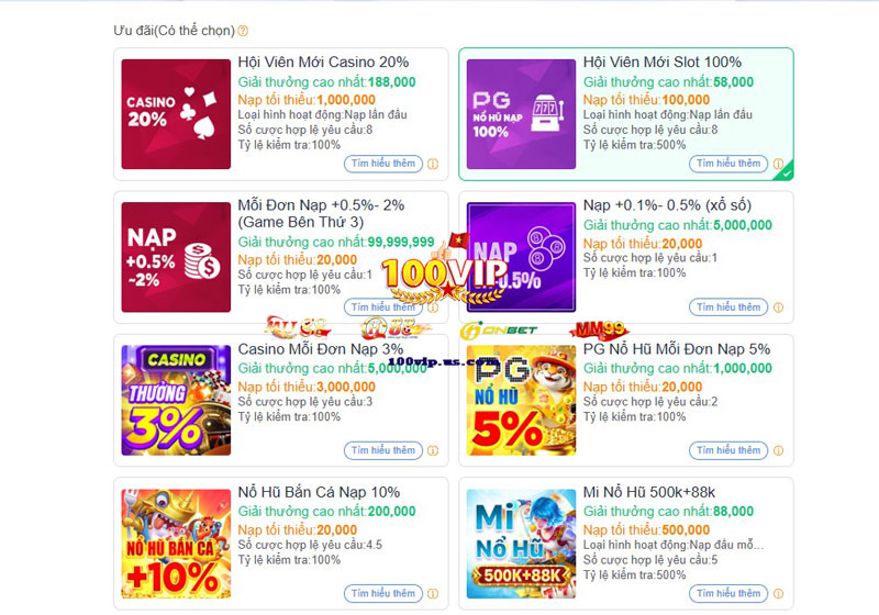 2. Chương trình “Nạp lần đầu” – Tặng thưởng 100% giá trị nạp