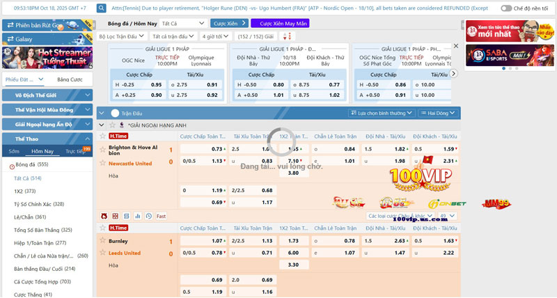 Hướng dẫn tham gia Saba Sports trên 100Vip